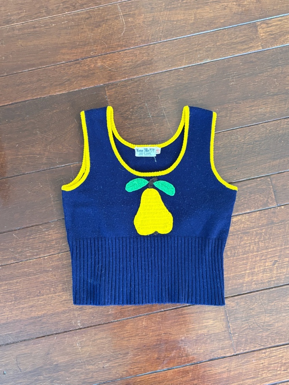 Navy Knit Pear Tank Top with Yellow Trim - Kids